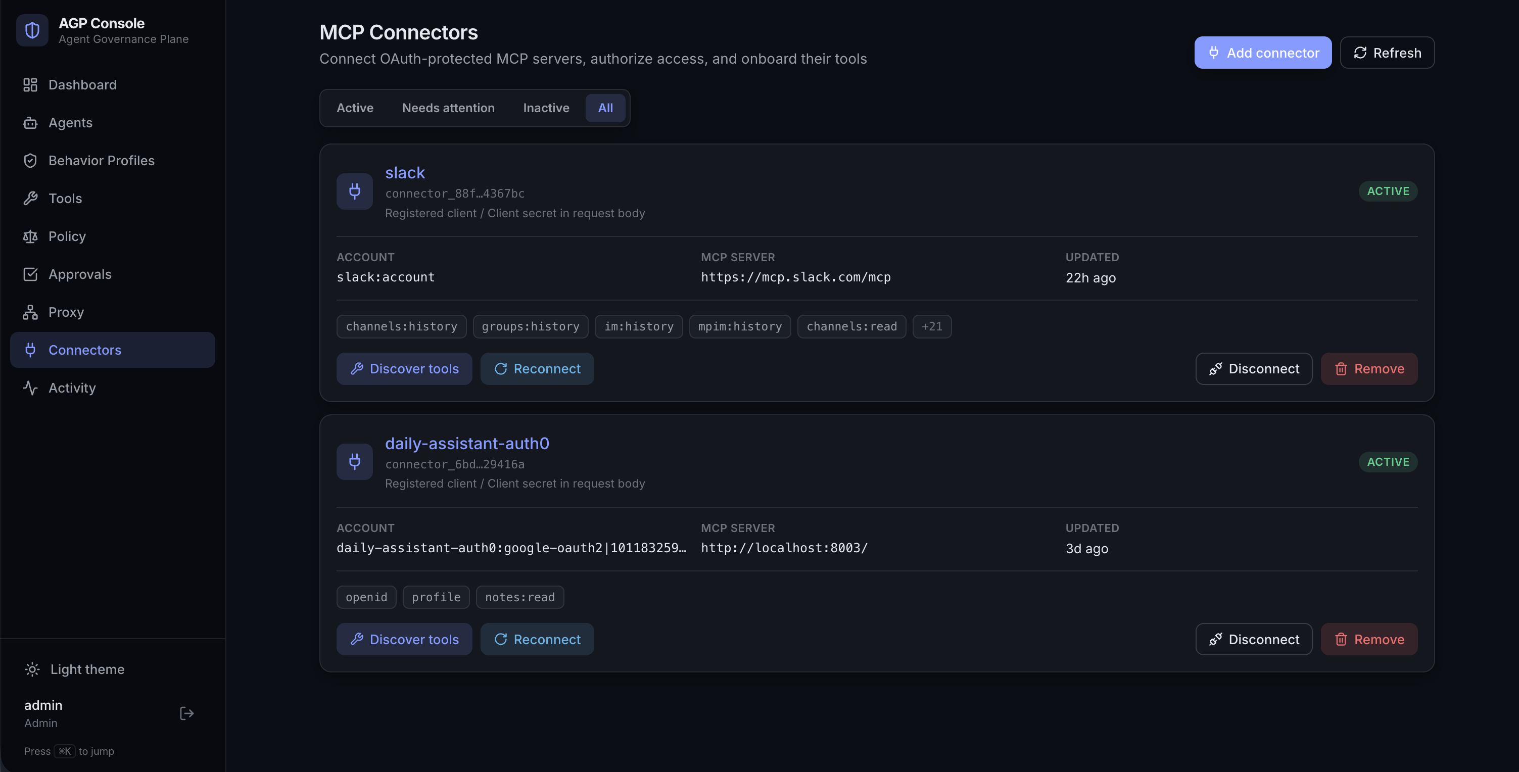 AGP Connectors — the connector inventory before Notion is onboarded